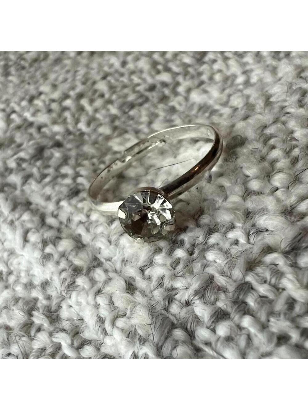 Vintage Silver-Tone Adjustable Rhinestone Solitaire Ring